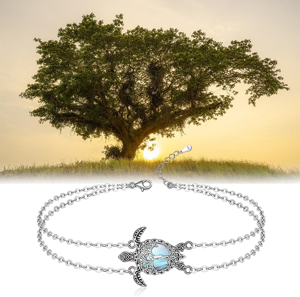 Fenthring Turtle Anklet Tree of Life Sea Turtle Ankle Bracelets for Women Sterling Silver Anklets Beach Ocean Jewelry Christmas Gifts - Image 5