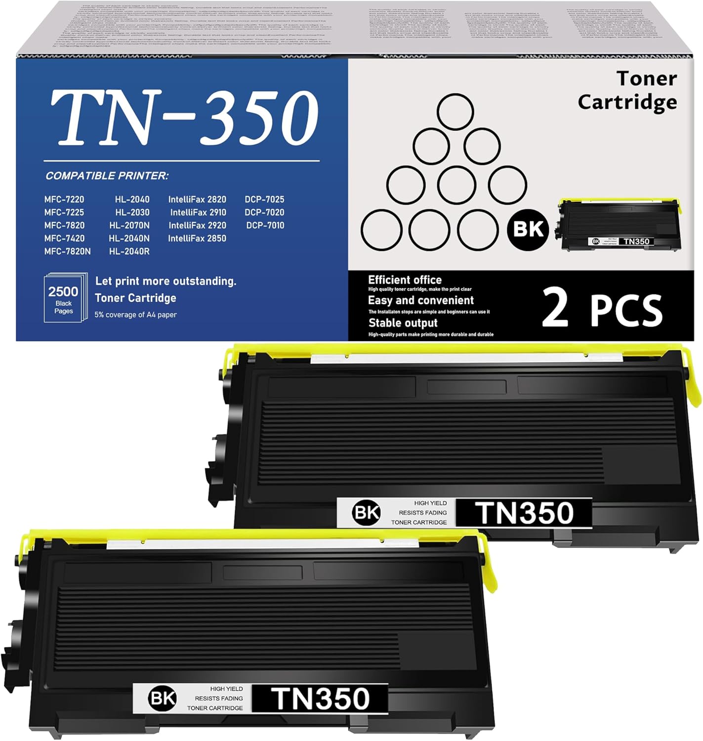 TN350 TN-350 Toner Cartridge Replacement for Brother TN350 Toner to Use with DCP-7010 DCP-7020 HL-2030 HL-2040 Intellifax 2820 Intellifax 2920 Printer (Black, 2 Pack)