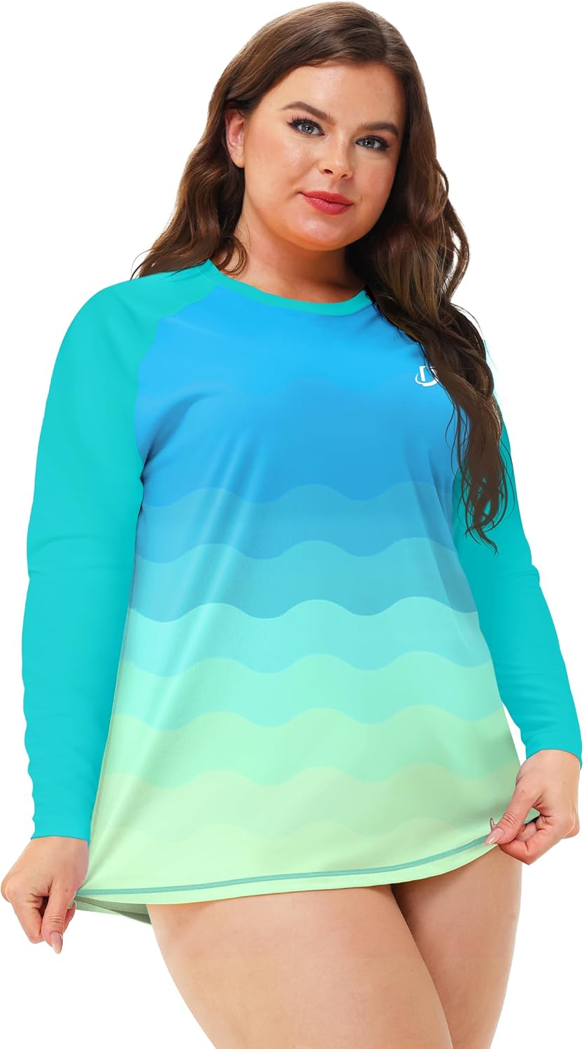 Deerose Womens Plus Size Rash Guard Long Sleeve Swim Shirts with Thumb Hole - Image 7