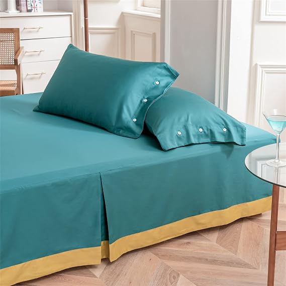 mixinni King Peacock Blue Ultra Soft Long-Staple Cotton Bed Skirt Dust Ruffle, Classic 15 Inches Drop -King Size