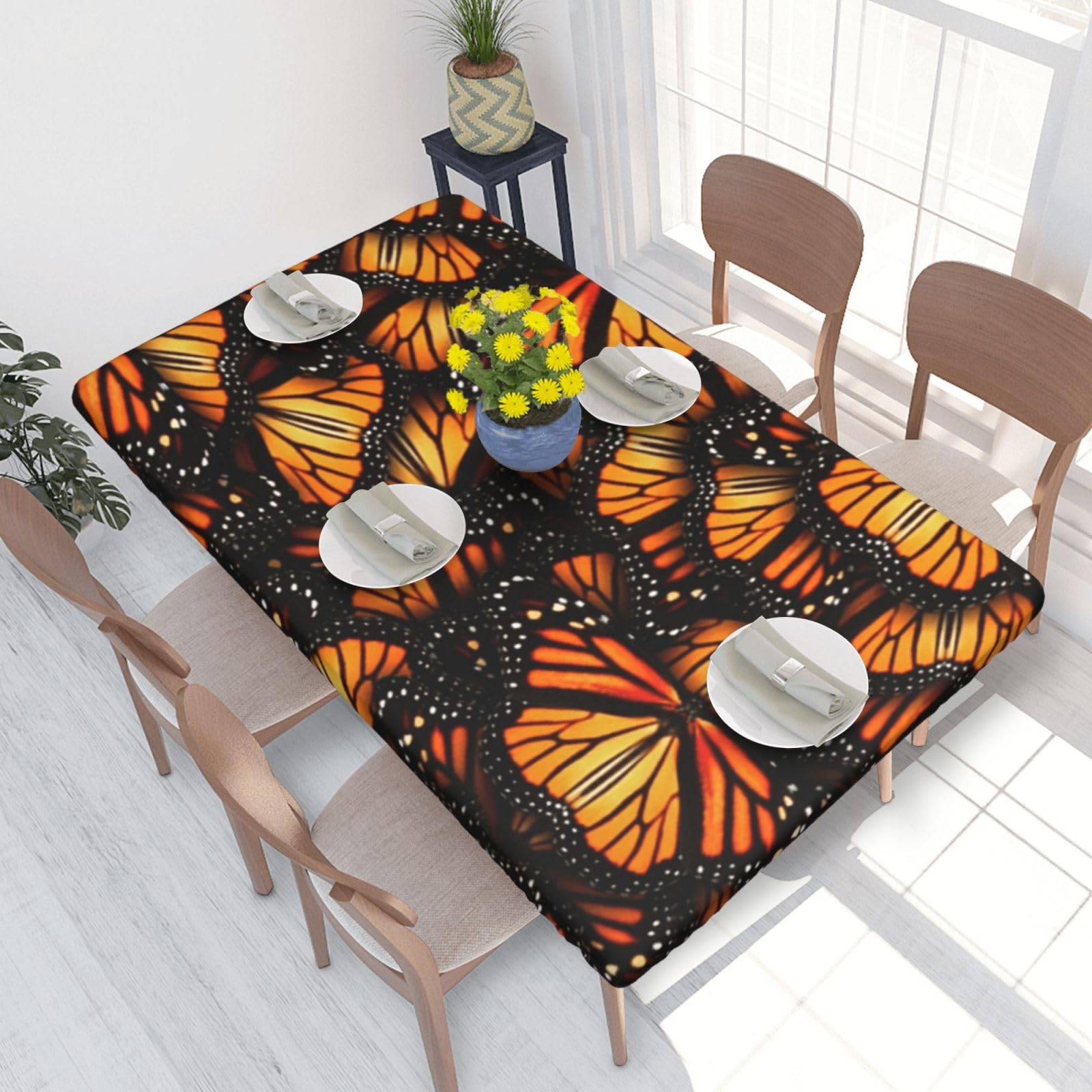 BNVSADC Heaps of Orange Monarch Butterflies Printed 4FT Tablecloth 122x76 CM Polyester Kitchen Water Resistant Table Cloth Dining Table Decoration Table Covers