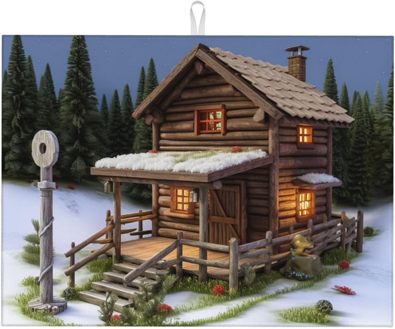 Wooden Rustic Log Cottage Scenery Print Dish Drying Mat Microfiber Absorbent Nonslip Drying Pad 18 X 24 In Hanging Dishes Drainer Rack Mats For Kitchen Counter