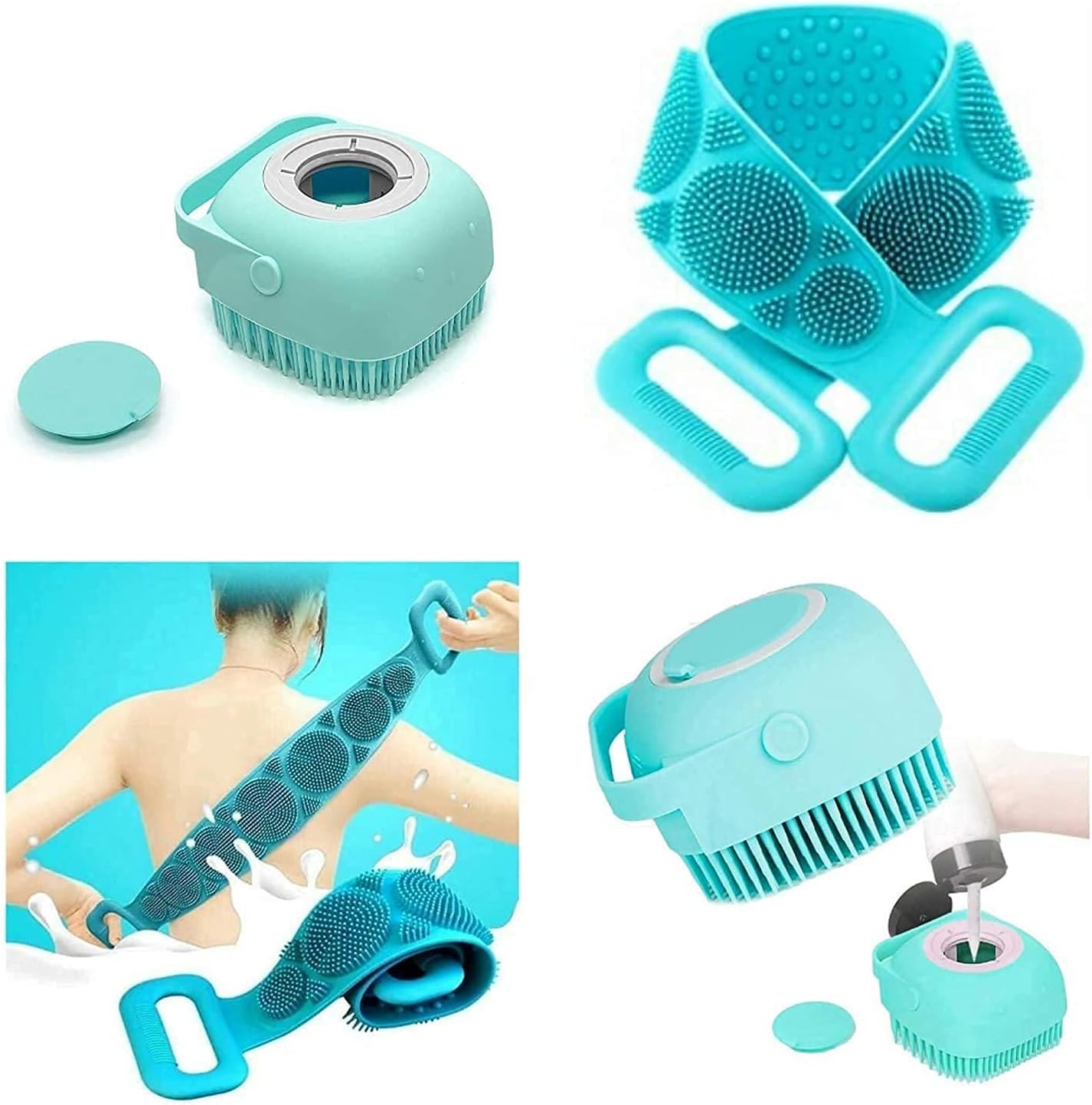 QBLYNCombo Silicone Body Back Scrubber, Double Side Bathing Brush For Skin Deep Cleaning Massage, Dead Skin Removal Exfoliating Belt For Shower, Easy To Clean,body Brush For Bathing