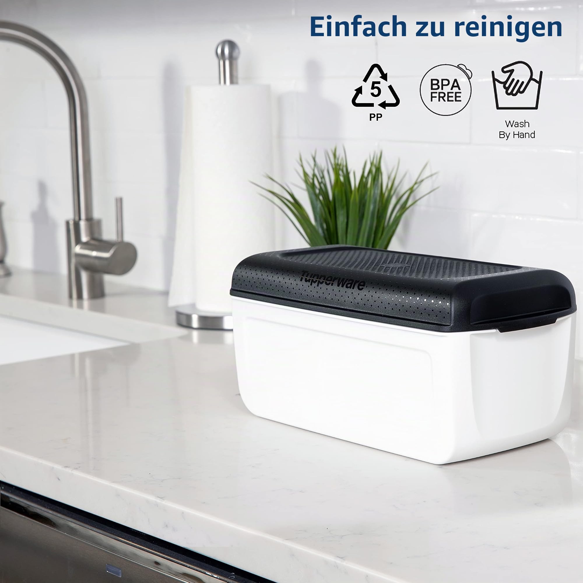 Tupperware Brotbehälter und Brotkasten für Brot, Gebäck, Bagels und mehr, CondensControl - Feuchtigkeitsregulierungstechnologie, hält Brot länger frisch - 32,1 x 16,5 x 15,2 cm