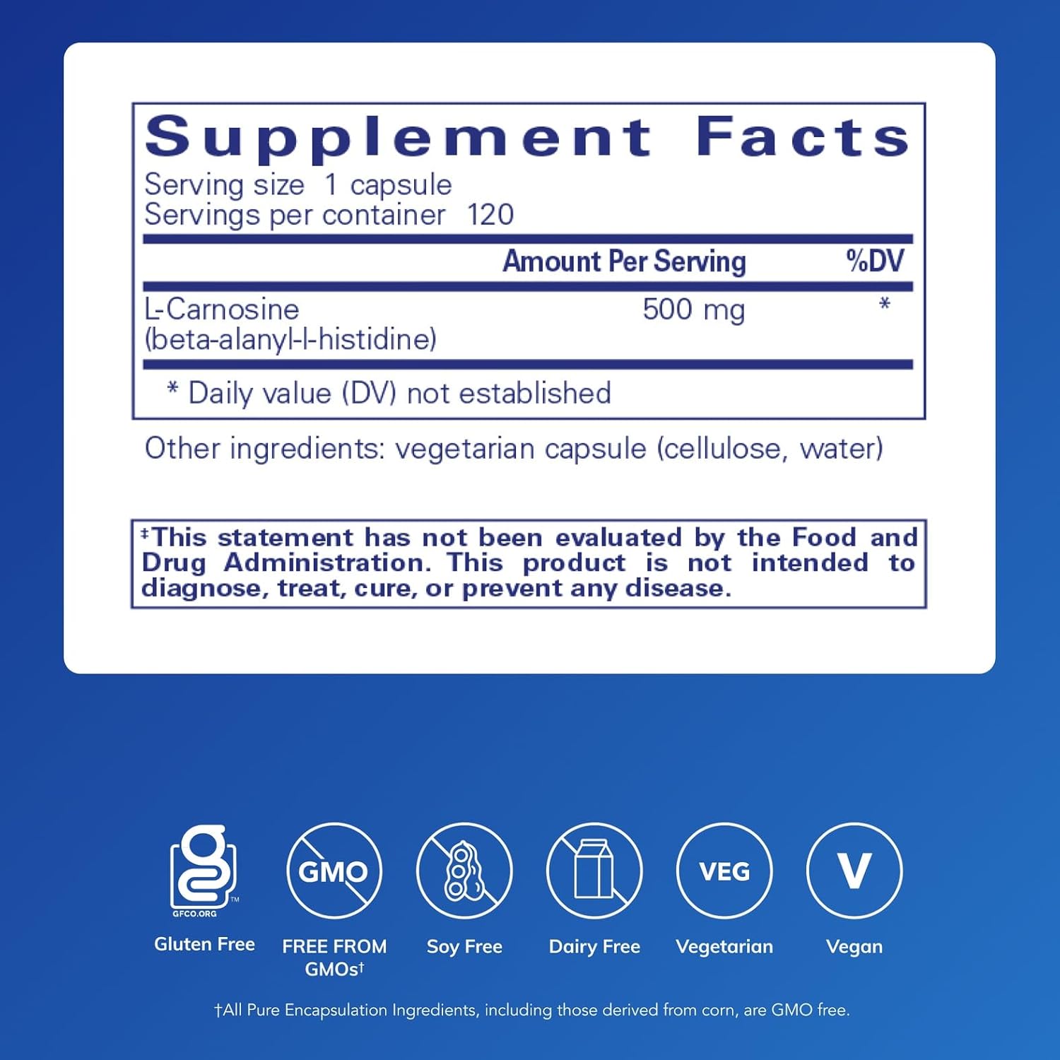 Pure Encapsulations L-Carnosine | Amino Acid Supplement for Joints, Brain, Antioxidants, Heart Health, and Exercise* | 120 Capsules