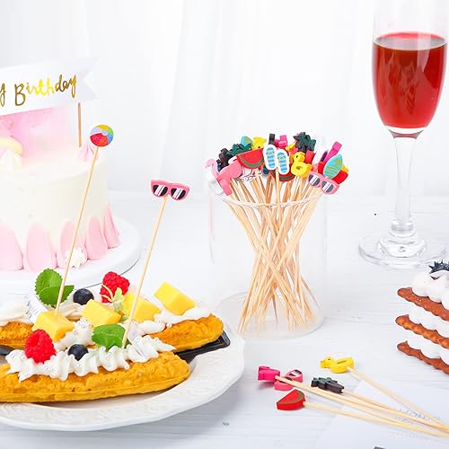 Vista 7 de Irenare Púas de cóctel de verano para piscina, playa, selecciones surtidas, cóctel tropical, flamenco, telón de fondo, ballet, pantuflas, palillos