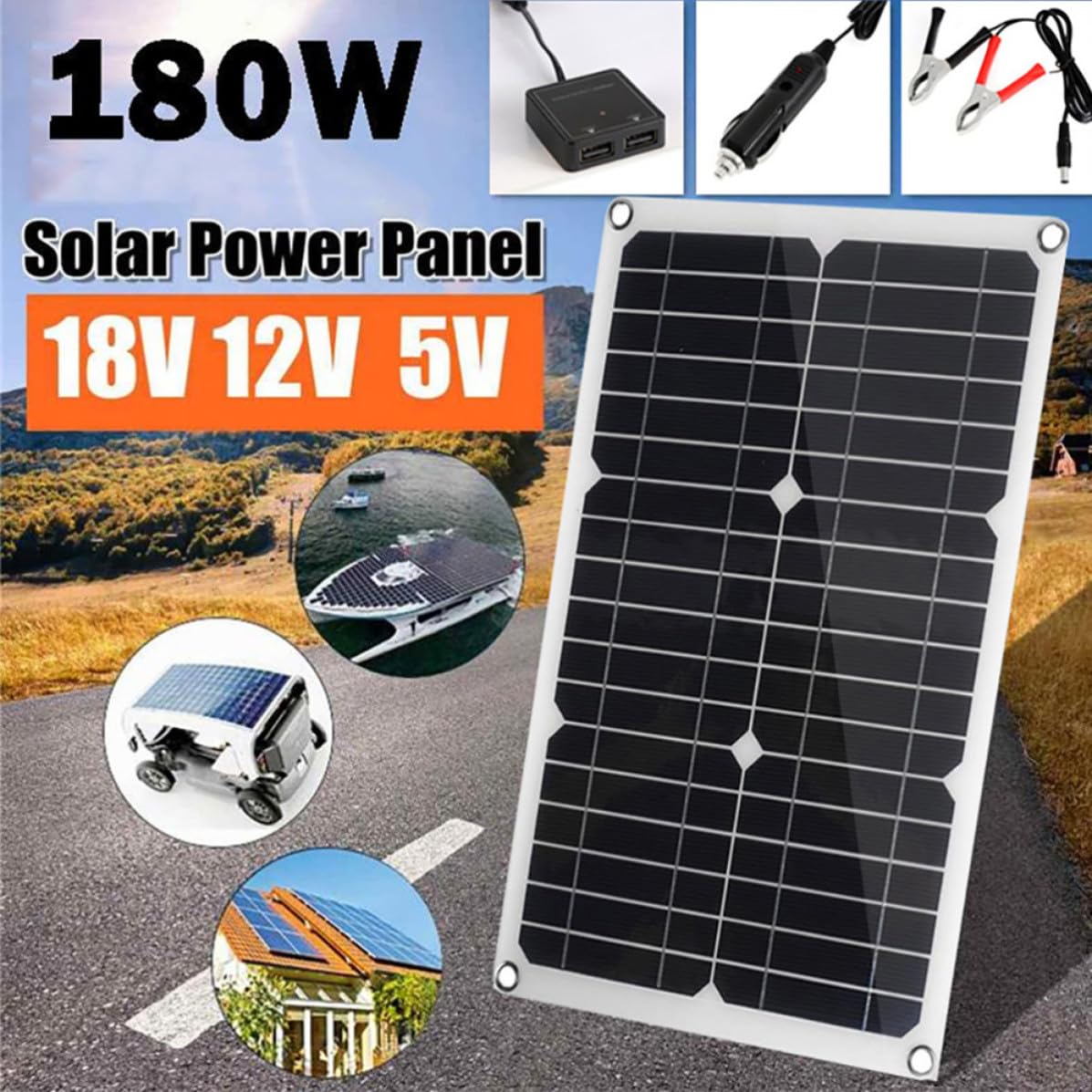 Mikikit Kit Pannello Solare Portatile da 15w Pannello Monocristallino Nero, Display Intuitivo e Resistente, per Imbarcazioni e Biciclette