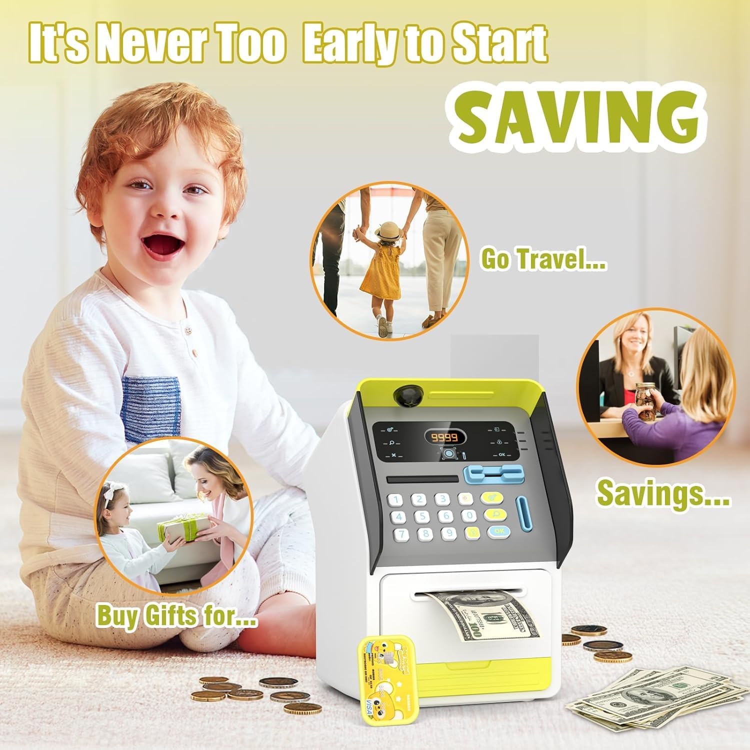 Magicwand FACE Recognition Musical Money Safe Kids Piggy Savings Bank with Personal ATM Card【Yellow】【Pack of 1】 — Amazon image 7