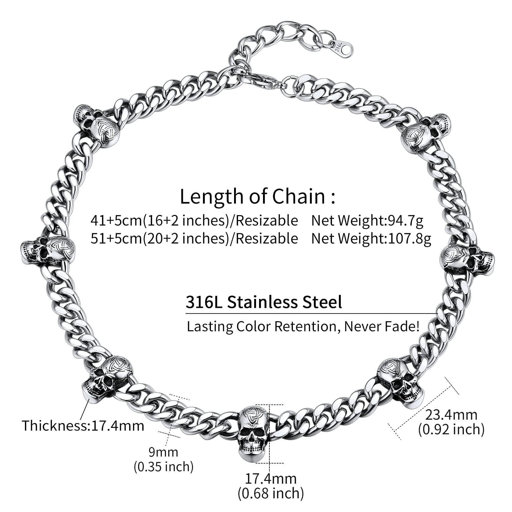 ChainsHouse Collana Catena Spessa da Uomo Metal Choker Collana Cubana Classcia con Spina Teschio StileTribale Punk Rock Gotico Larghezza 9mm Collana Corta Figo Hiphop Moda