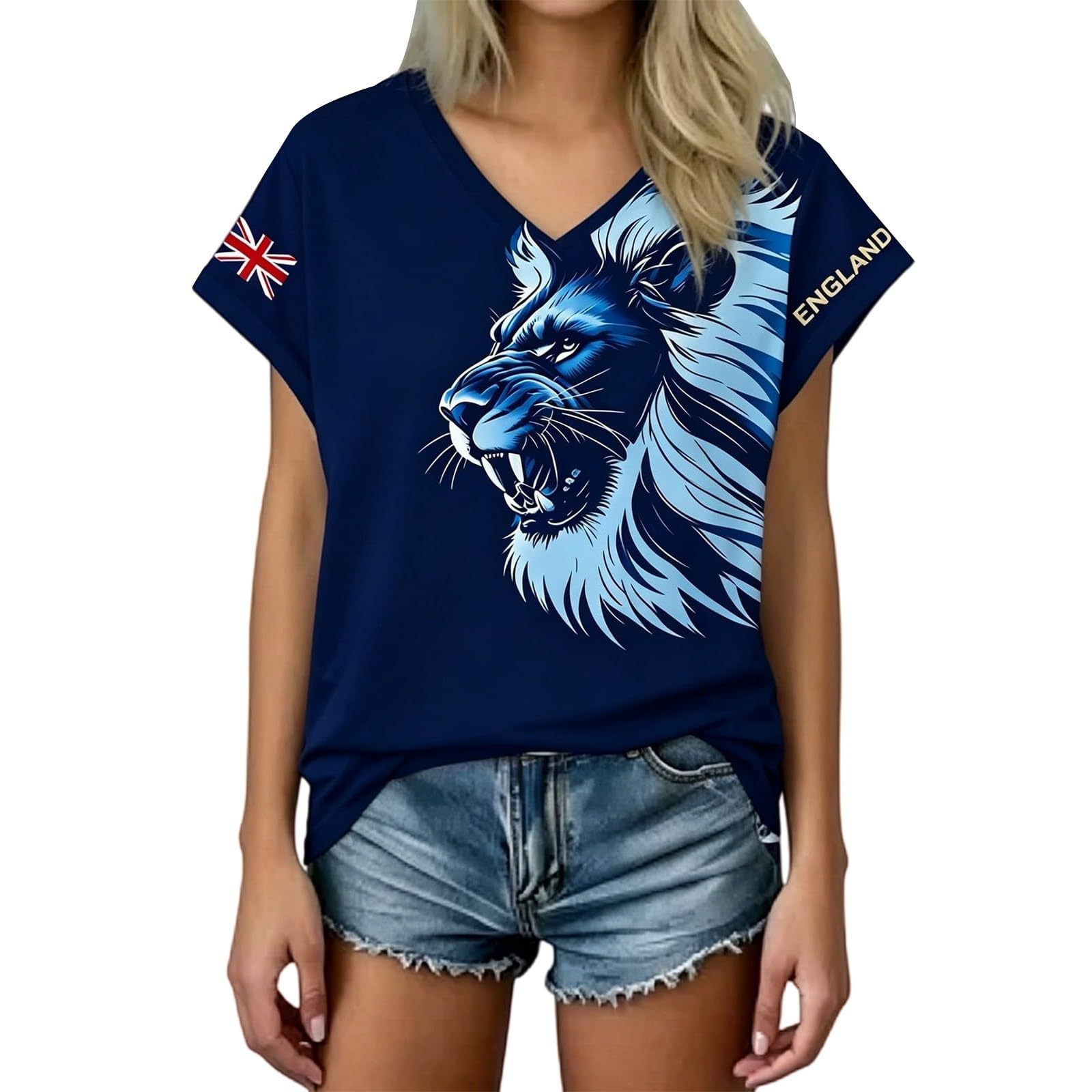 Retro England Football Shirt 2026 World Cup Jersey Tops for Women Ladies England T Shirts Womens Football Top, V Neck Lightweight Breathable Classic Soccer T-Shirts Training Summer Sport Fans Shirt UK