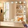 LUXFURNI Hollywood Vanity Mirror with Lights, 60 x 52 cm Light Up Dressing Table Mirror, LED Makeup Mirror with 18 Bulbs for Bedroom, 3 Color Lighting Modes, Tabletop & Wall Mount, USB Charging Port