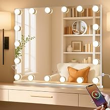 LUXFURNI Hollywood Wickelspiegel 62 x 52 Zoll mit Lichtern 18 LED-Lampen mit Beleuchtung beleuchteter Schminkspiegel in 3 Farben Tisch und Wandmontage Vergr erungsspiegel 18 LED lights 360  shadow-free lighting 3 light modes USB charging table and wall mounting for bedrooms and desks