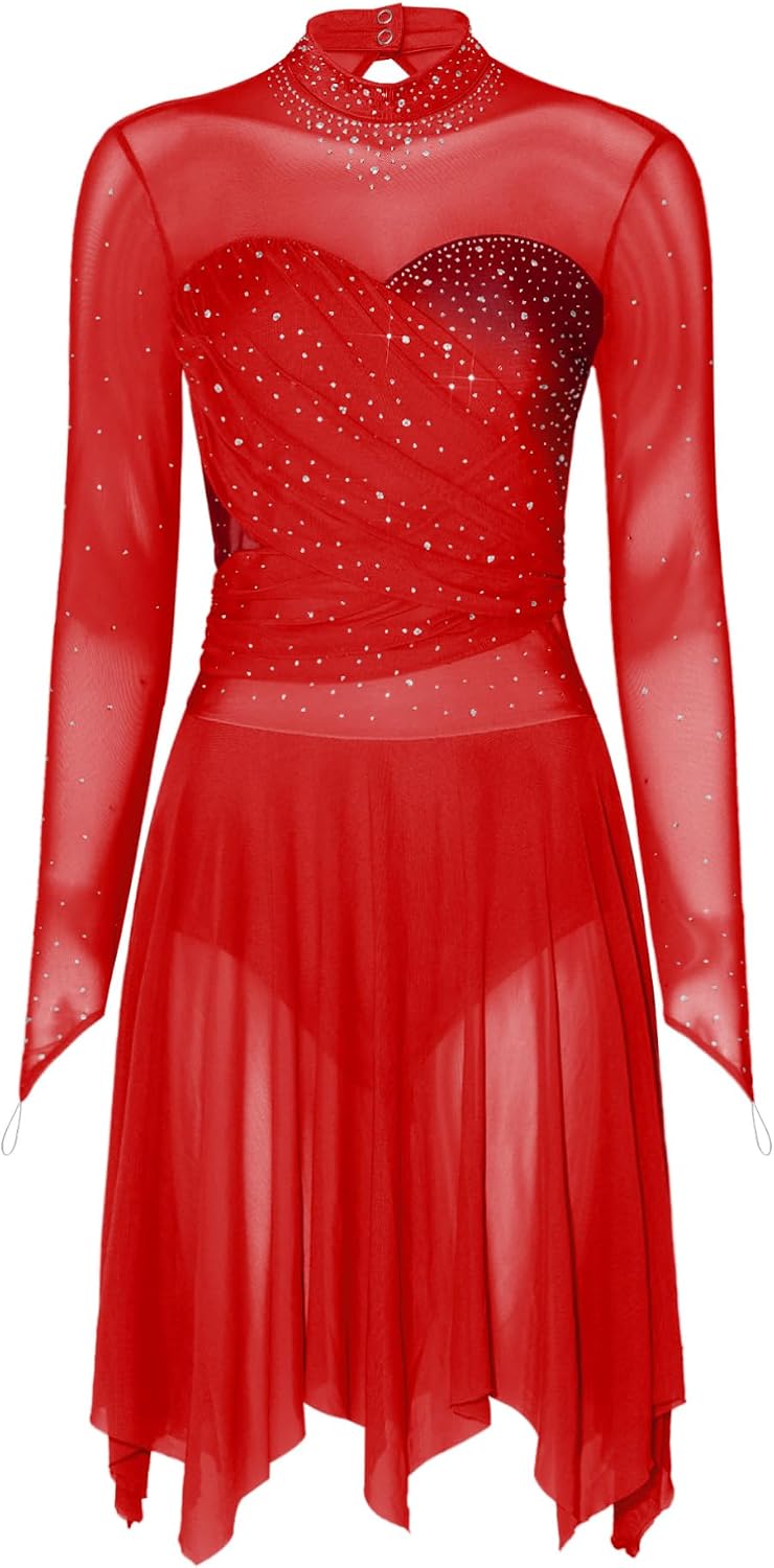 TiaoBug Ice Skater Outfits Women Figure Skating Dress