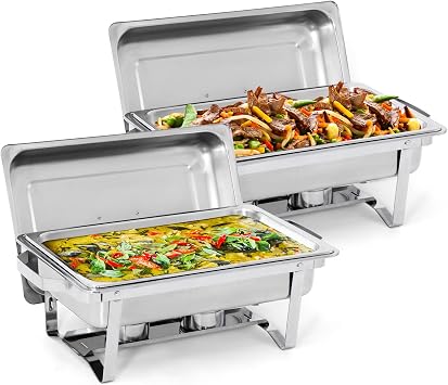Rectangular Chafing Dish Set 2 Pack of 8 Quart Full Size Chafer Dish Stainless Steel Frame Chafers With Foldable Frame Legs 2