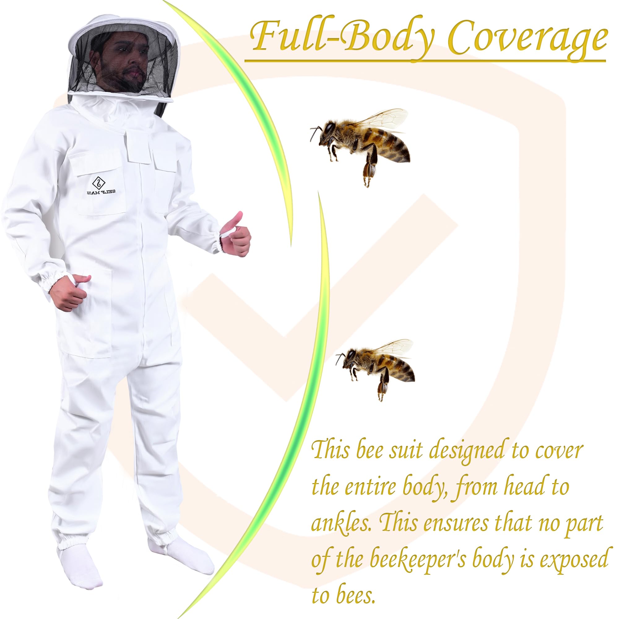 Bee Suit Traje de apicultura profesional de polialgodón de cuerpo completo con sombrero, chaqueta y pantalón protectores, equipo de apicultores para hombres y mujeres (Velo redondo, S)