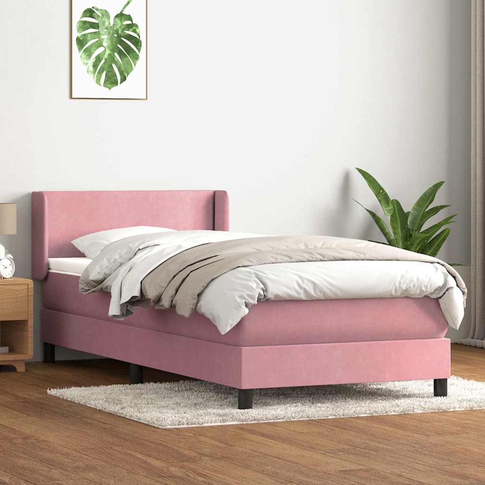 ATOMSTACK MAKER Letto a molle, rosa, 90 x 210 cm, con materasso a molle insacchettate, testiera in velluto regolabile e coprimaterasso traspirante, morbido, confortevole e facile da pulire