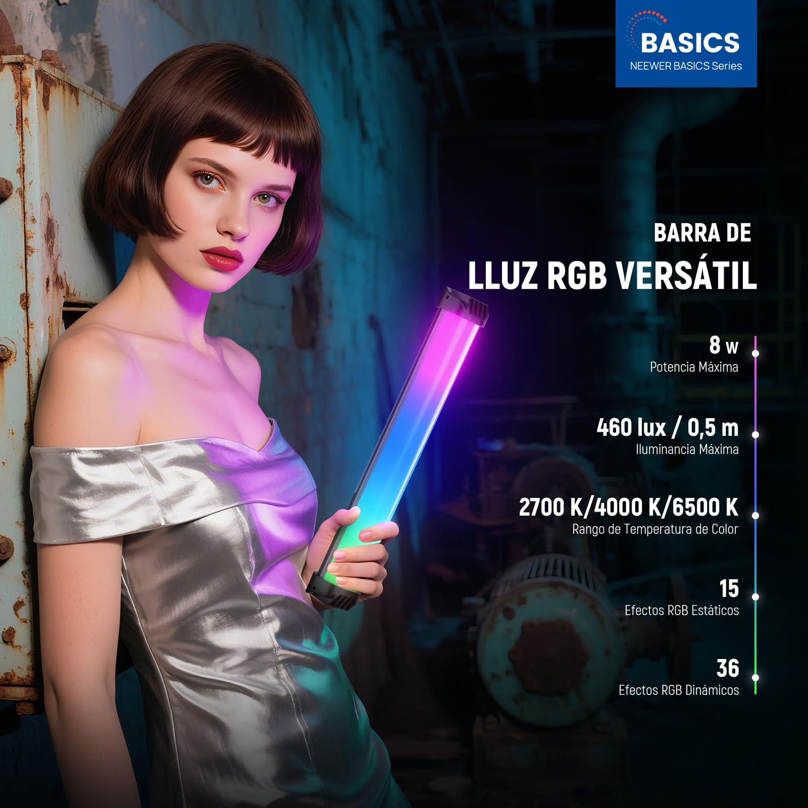 NEEWER Básico 12" Barra Luz RGB Magnética, Regulable CRI95 8W Tubo Luz LED Mano Tube Lighting Stick con 51 Modos RGB, Batería 2000mAh para Youtube TikTok Cámara Streaming Grabación Vídeo Estudio,SL30