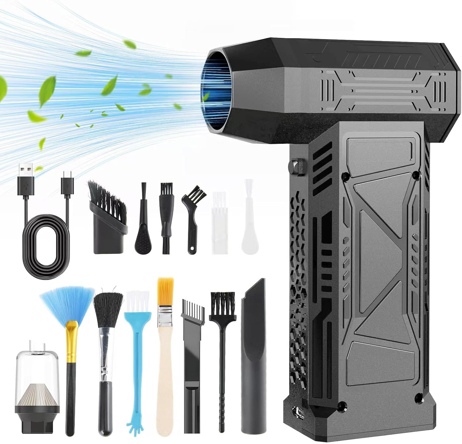 High-Speed Turbo Handheld Fan & Vacuum Cleaner Combo | 130,000 RPM Brushless Motor | Powerful Rechargeable Portable Fan | Cross-Border Lightweight Design | Multi-Functional Dust Cleaning Kit (Black)