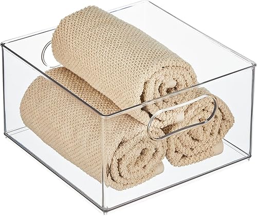 Miniatura 1 de mDesign Contenedor de plástico delgado con asas, organizador de gabinete de baño para artículos de tocador, maquillaje, champú, acondicionador,