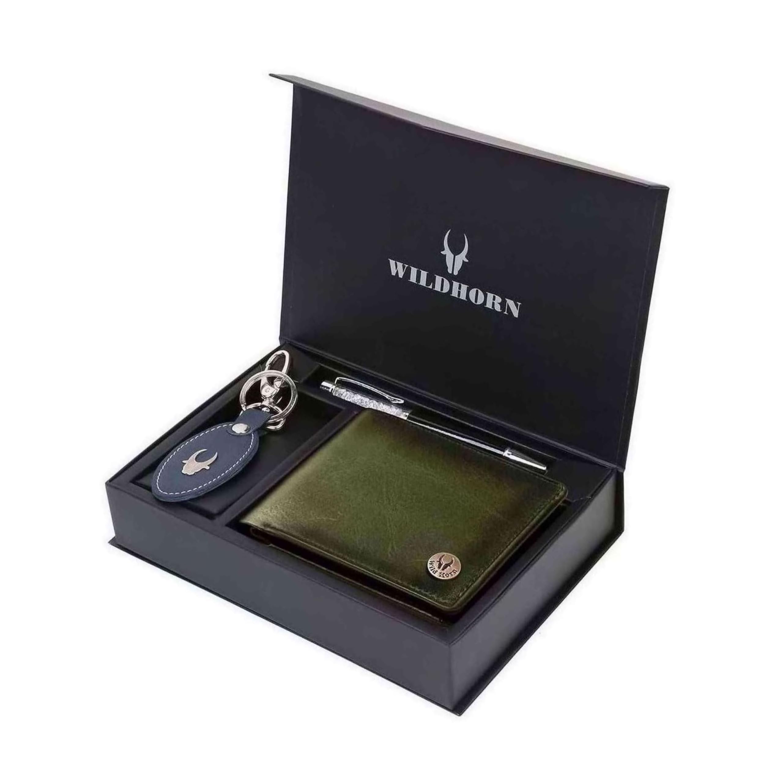 WildHorn Leather Wallet, Keychain & Pen Combo I Gift Hamper for Men (Green Crunch) (B0D6VZCC56) Amazon Price History, Amazon Price Tracker
