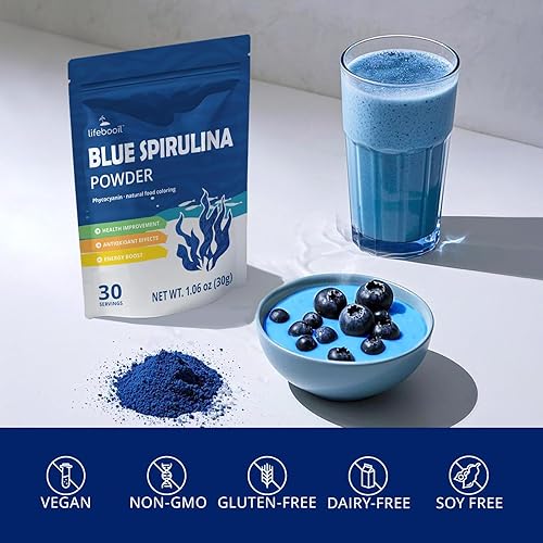Miniatura 6 de Polvo de espirulina azul, extracto de ficocianina puro 100% natural de algas azul-verdes, vegano, sin gluten, sin OMG, colorante alimentario para