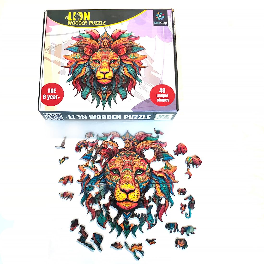 MetClap Lion and Animal Jigsaw Wooden Puzzles for Adults and Kids Educational Toys, Assorted Learning Games 50 Different Type of 30 Animal 9 Inches X 9 Inches 2