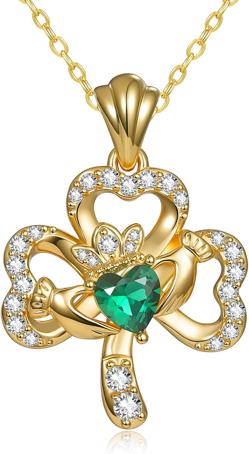14k Gold Claddagh Necklace for Women Irish Necklace Pendant Irish Jewelry for Women Mother’s Day Gifts for Mom