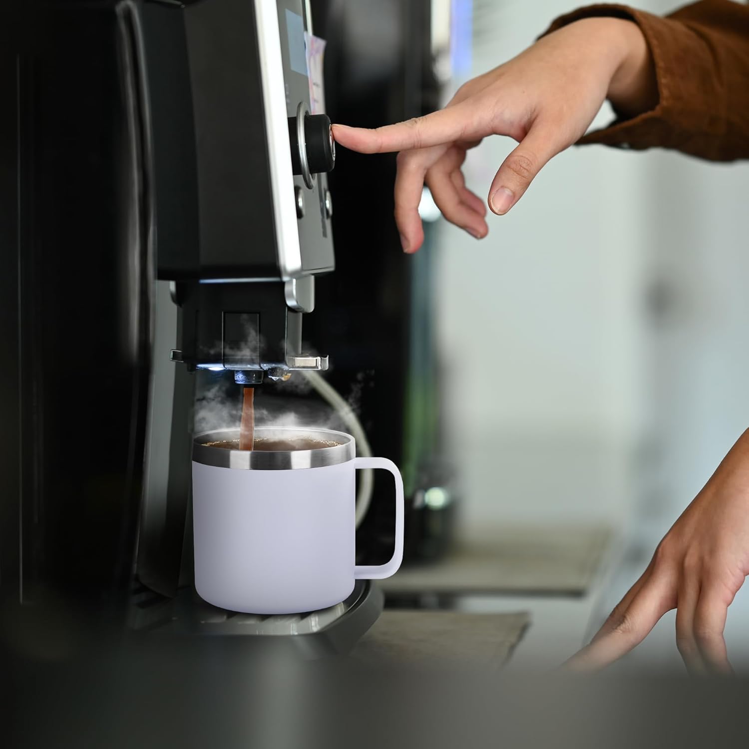 VEGOND 14 oz Insulated Coffee Mug Bulk with Handle, Stainless Steel Travel Coffee Mug with Lid, Double Wall Vacuum Metal Coffee Cup, Coffee Tumbler Powder Coated, White 4 Pack - Image 6