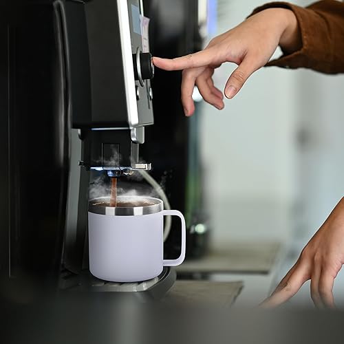 Miniatura 19 de VEGOND Taza de café aislada de 14 onzas con asa, taza de café de viaje de acero inoxidable con tapa, taza de café de metal al vacío de doble pared