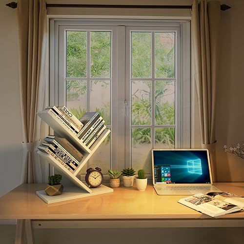 Miniatura 5 de Godferyxin Estantería de árbol, estantería de madera de 3 niveles y mini estante de libros pequeño para oficina, hogar o escritorio escolar, estante