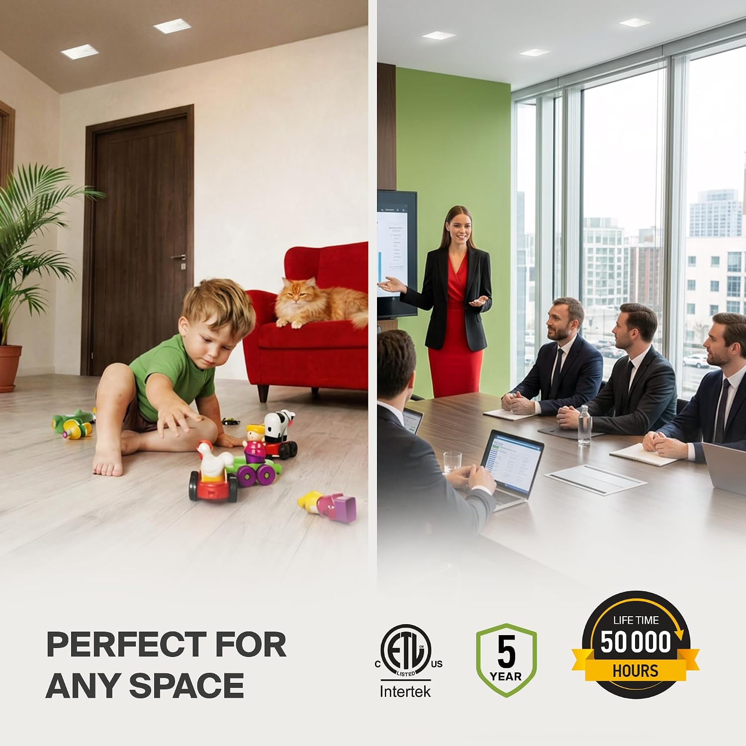 ASD Trimless 2 Inch LED Recessed Lighting, 8W 120V Commercial Square Downlight, Canless Dimmable Lights for Ceiling with J-Box, 5 CCT 2700K-5000K, CRI 90+, IC Rated, ETL, Energy Star, White, 18 Pack