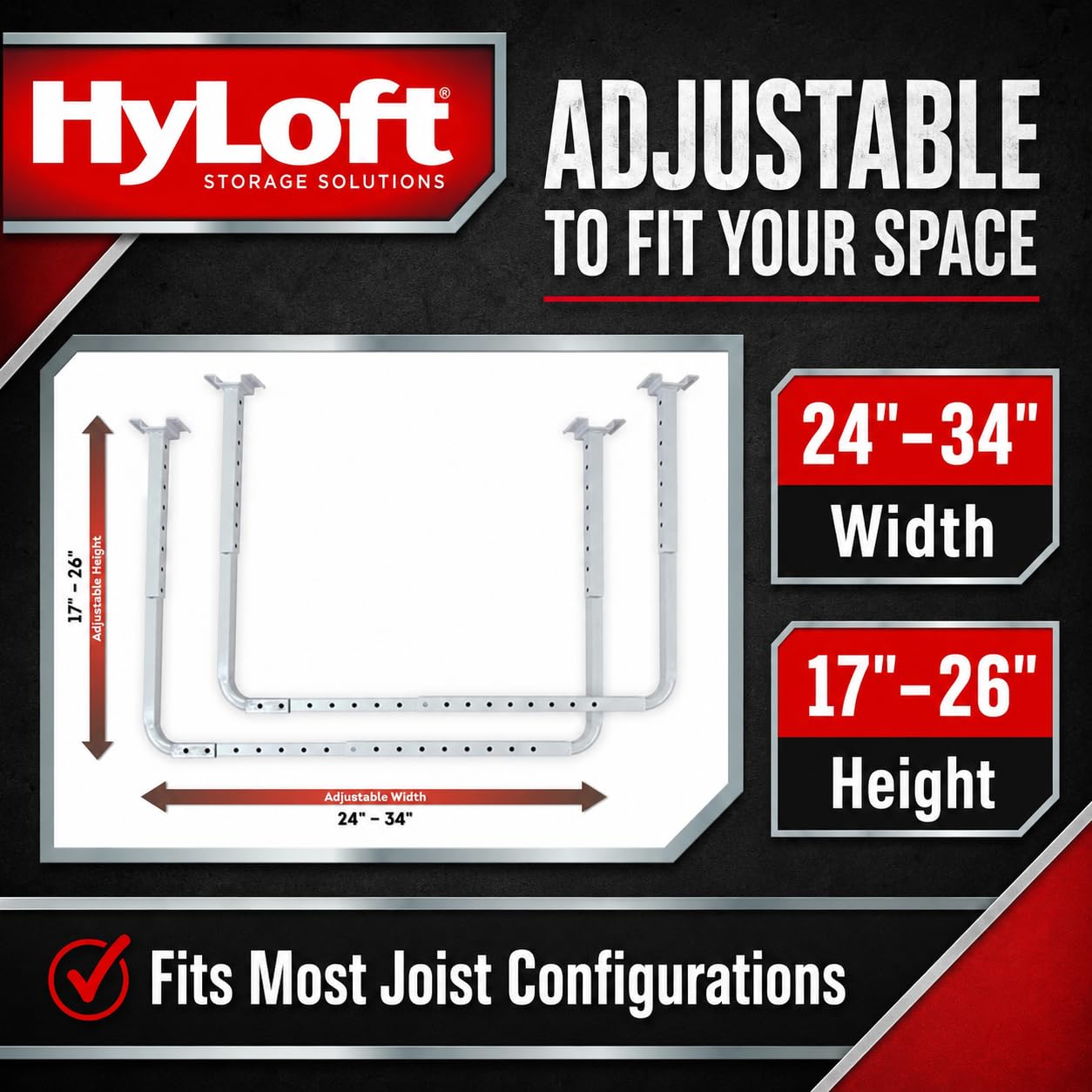 HyLoft 80842-10 83,8 cm x 86,4 cm Verstellbare Garagen-Deckenhalterung, Aufbewahrungsregal-Set, Garagenüberkopf-Halterung, Weiß