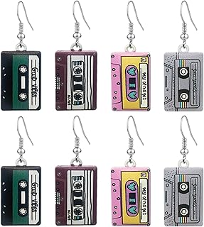 4 Pairs Retro 80s Cassette Tape Dangle Drop Earrings Personalized Plated Enamel Earrings For Women