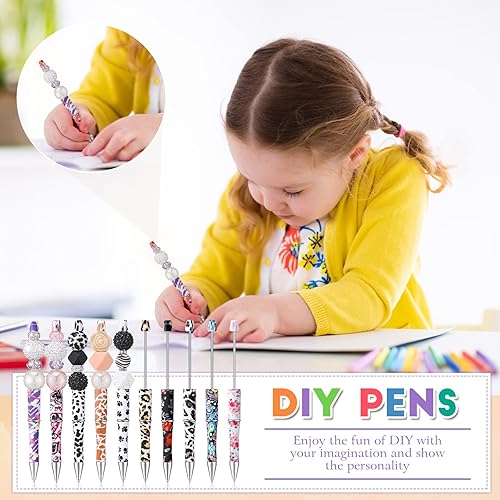 Miniatura 3 de Teling 50 Pcs Beadable Pens Plastic Assorted Bead Pens with Shaft Black Ink Bulk Beaded Ballpoint Pens for DIY Making Present Office Students