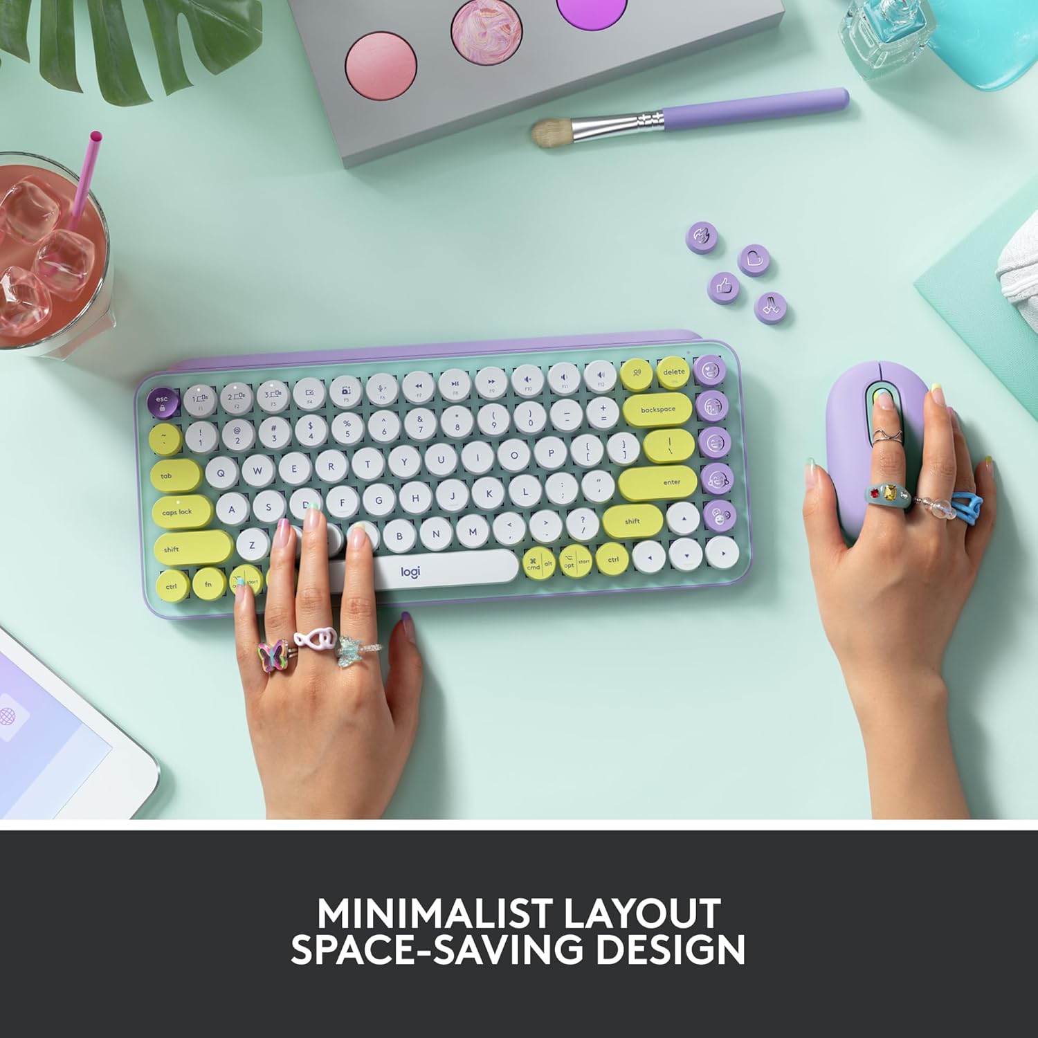 Logitech POP Keys Mechanical Wireless Keyboard with Customizable Emoji , Durable Compact Design, Bluetooth or USB Connectivity, Multi-Device, OS Compatible - Daydream Mint Daydream Mint POP Keys