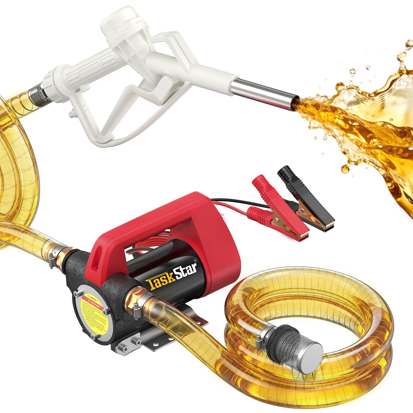 TaskStar Bomba Trasvase Gasoil 12V: Caudal 50 L/min, Eléctrica Bomba Portátil con Pistola, Filtro y Mangueras para Diésel, Biodiésel, Queroseno y Gasóleo – Para Casa, Granja y Obra