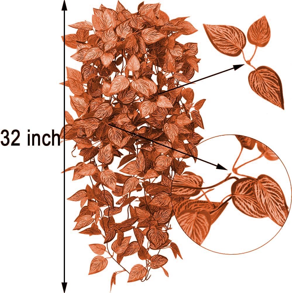 BohoSM Artificial Hanging Plants 2pcs Fake Hanging Plant Artificial Outdoor for UV Resistant Plastic Plants (6pcs-Fall Orange)