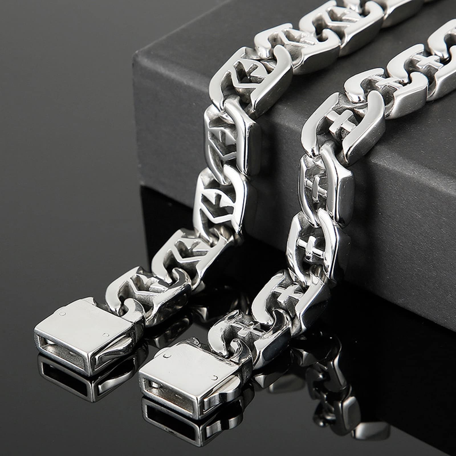 Armbänder Männer Silber，Armband Punk-Stil Mit Hohlmuster Rostfreier Stahl Herrenarmband