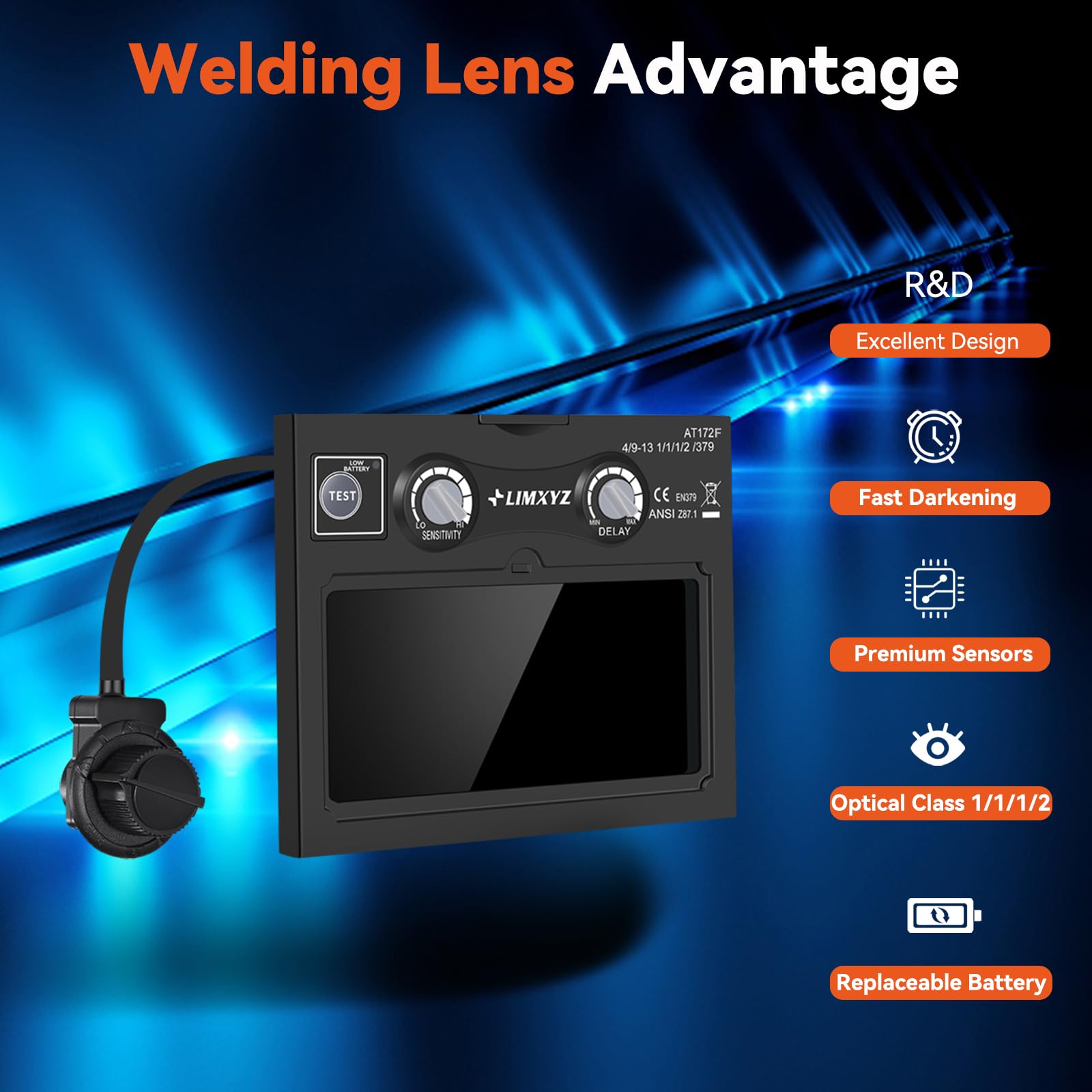Lente de oscurecimiento automático de soldadura de 3.5 x 4.33 pulgadas, lente de soldadura con 2 sensores de arco, rango de sombra ajustable 4/9-13