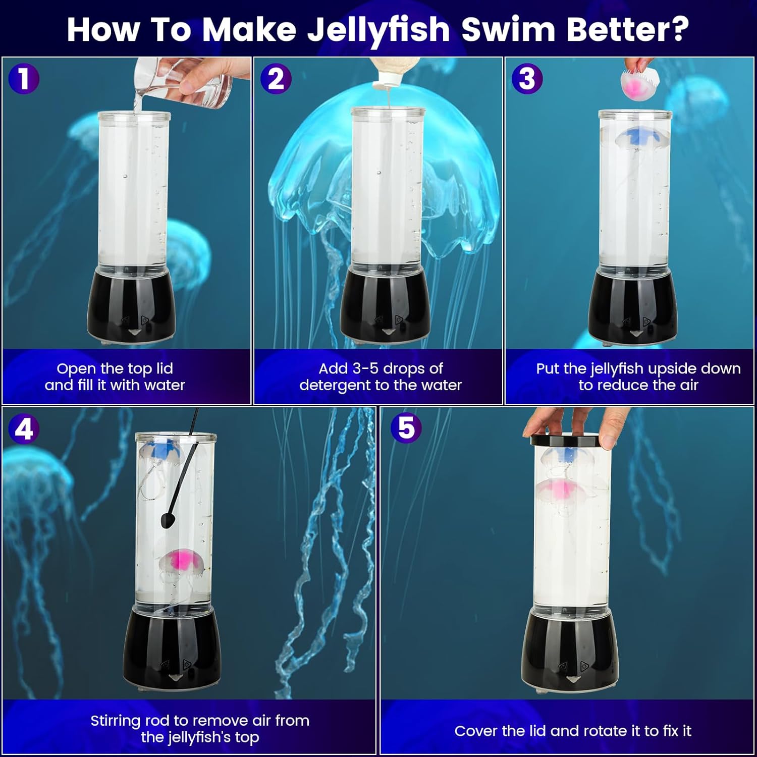 Jellyfish Lamp 17 Color Changing with 4 Modes, Electric Jellyfish LED Mood Lamp Tank Table Night Light Home Decor for Relax, Christmas Birthdays Gifts for Girls Kids Women (Black)