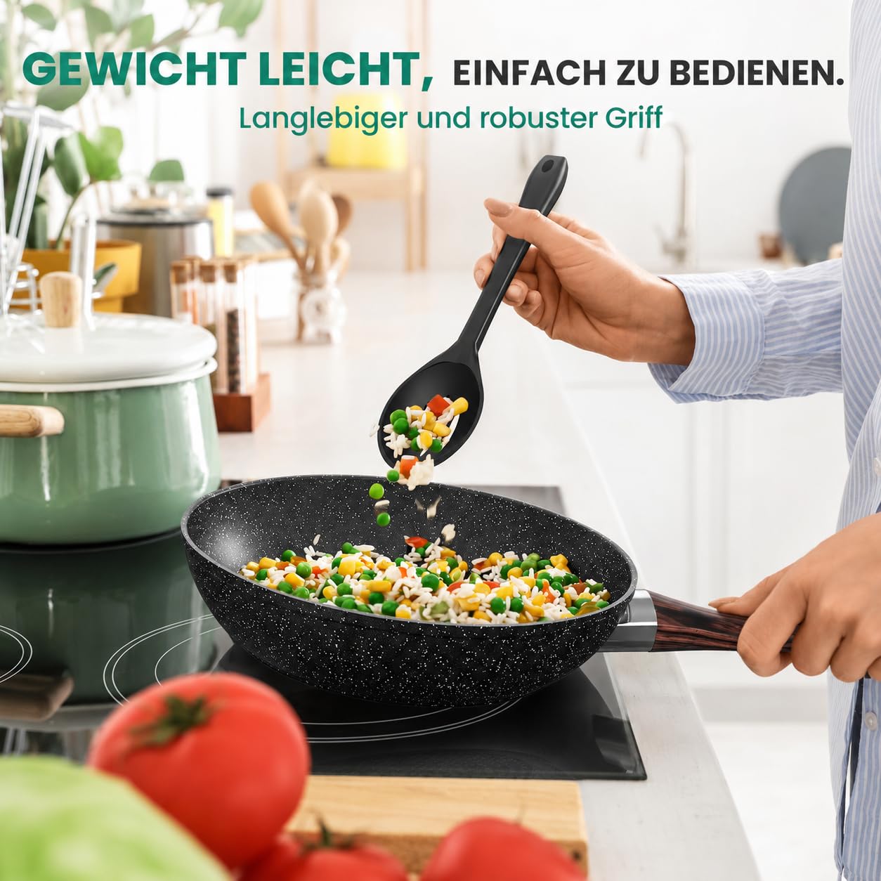 Topfset Induktion und Pfannenset Induktions Töpfe Set 13-teiliges Granit-Antihaft-Kochgeschirr Set mit Bratpfann, Kochtopf & Stielkasseroll, Glasdeckeln, PFAS und PFOA Frei