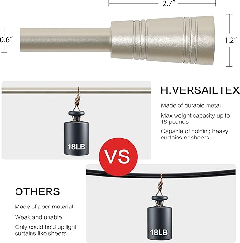 Miniatura 5 de H.VERSAILTEX Barras de cortina de ventana para ventanas de 30 a 48 pulgadas, empalme ajustable de 34 pulgadas de diámetro, juego de barra de cortina