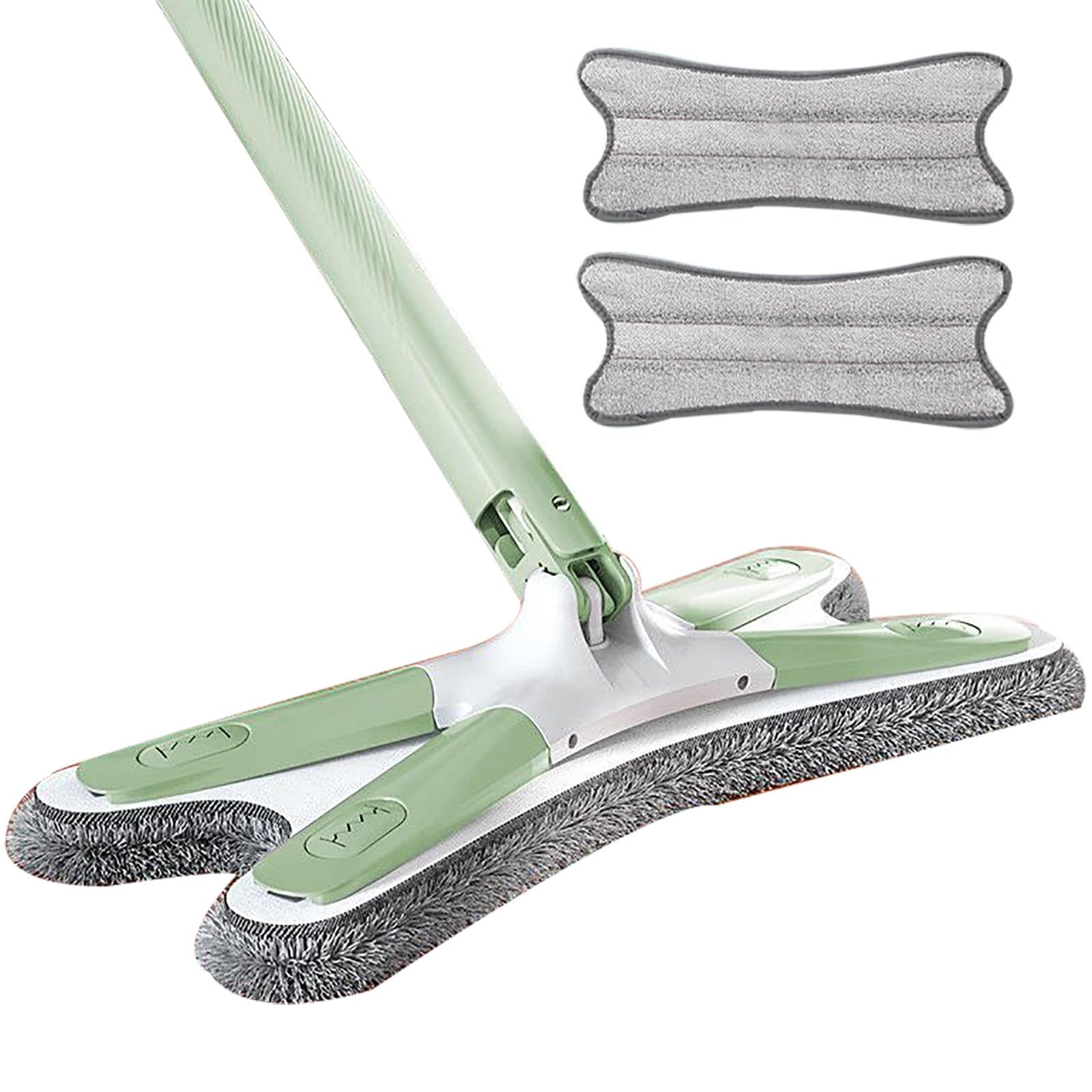 FLYTRACK Mop Set，360 ° Spin Butterfly Mop with 2 Pads Wet and Dry X-Shaped Microfiber Pad for Mops for Floor Cleaning, Corner Slit Glass（Green）