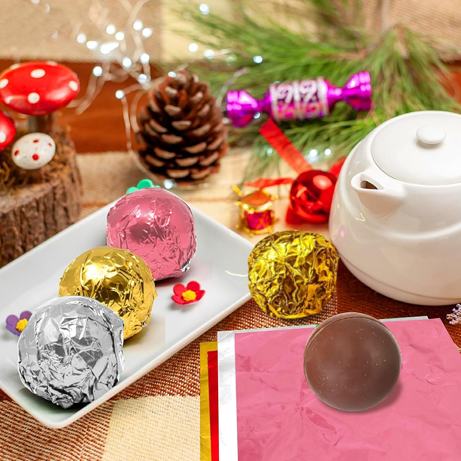 300 Pieces 7.8” Square Foil Candy Wrappers, Chocolate Foil Wrappers for Food DIY Candies Wrapping Packing Gifts (Gold, Silver, Pink)