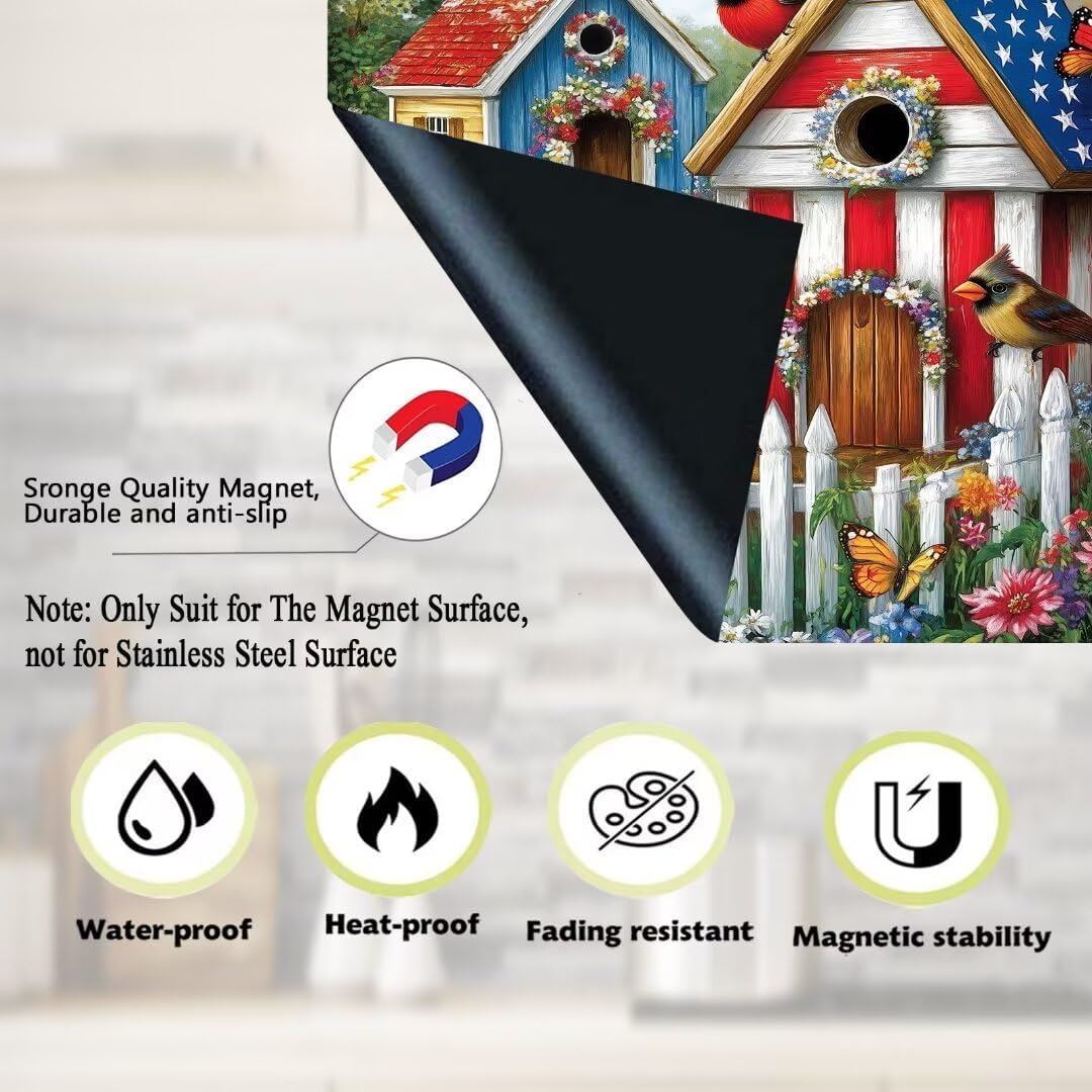Patriotic Birdhouse American Flag Dishwasher Magnet Cover, Farmhouse Birds Magnetic Sticker,Butterfly Refrigerator Magnets, Dishwasher Sticker for Washers,Fridge Kitchen Decor Decals,23"x26"