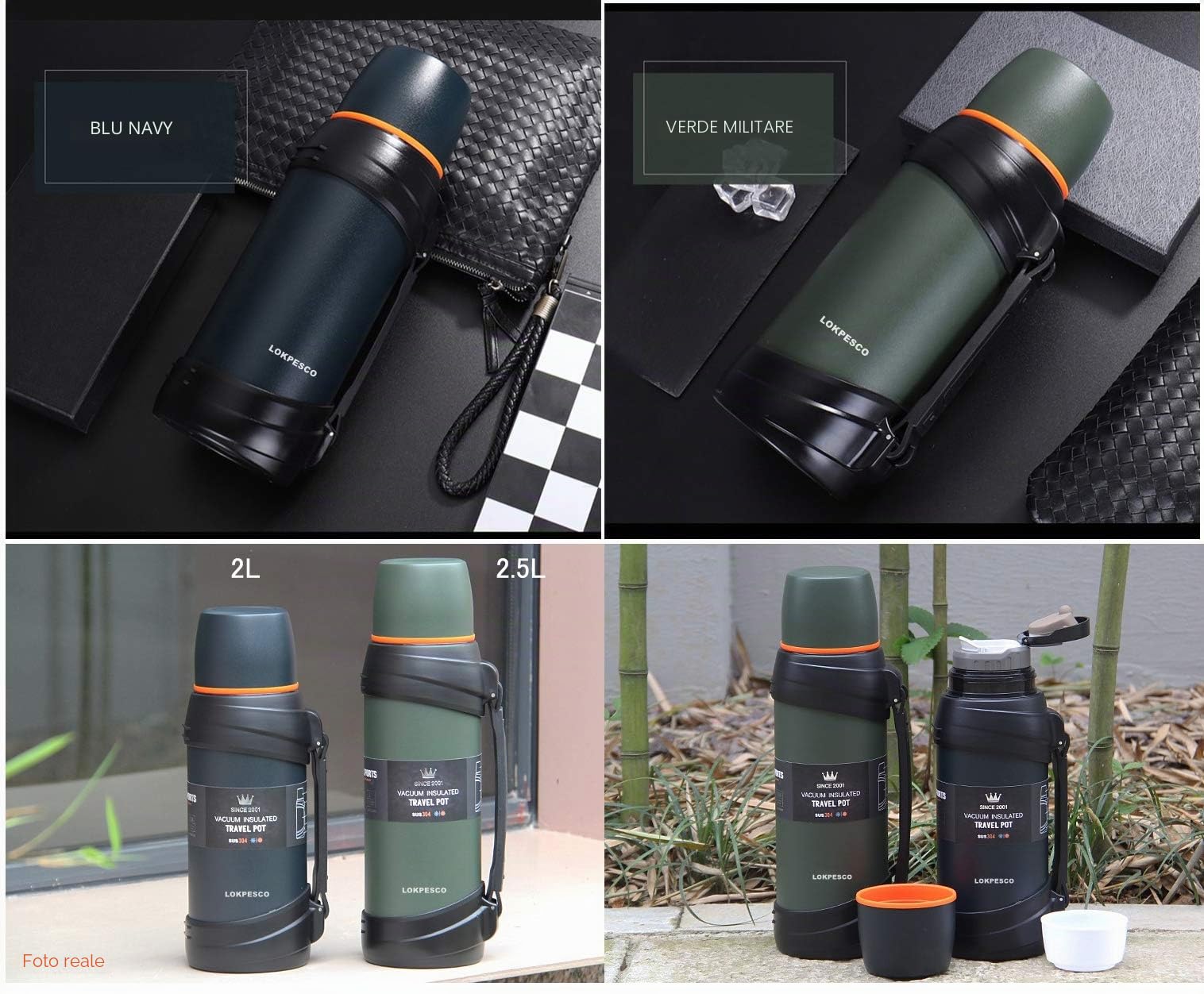 Borraccia da viaggio per bevande calde e fredde 2 l, in acciaio inox, con isolamento sottovuoto, thermos termico per caraffa, bottiglie di acqua calda con tazza per escursionismo, campeggio e molto