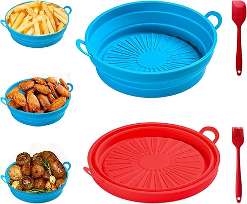 Olla plegable de silicona para freidora de aire 85 pulgadas paquete de 2 Raed Blue forros de silicona para freidora de aire reutilizable para