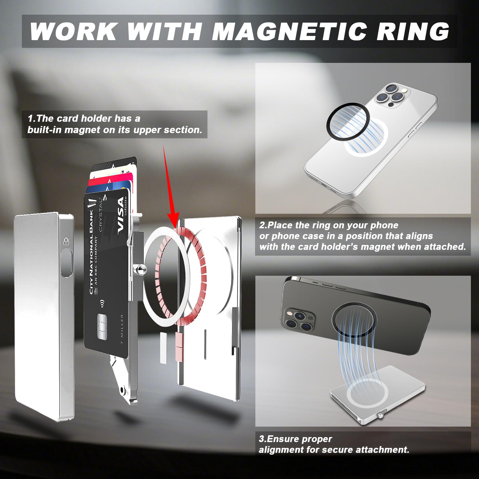 MPVWALT Magnetischer Kartenhalter für MagSafe-Wallet, Pop-Up schlanker Metall minimalistisches Kartenetui für das Telefon