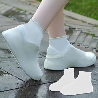 Waterproof Shoe Covers, Elastic and Reusable Shoe Protector for Rain and Wet Weather, Universal Size Fits Shoes Size 40-47, White