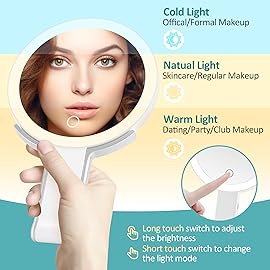 B Beauty Planet 30x/1x Magnifying Travel Mirror with Light, Double-Sided Rechargeable Adjustable Brightness 3 Colour Lighting, Folding, Handheld/Hangable/Tabletop, 3 Ways Using Mirror, White